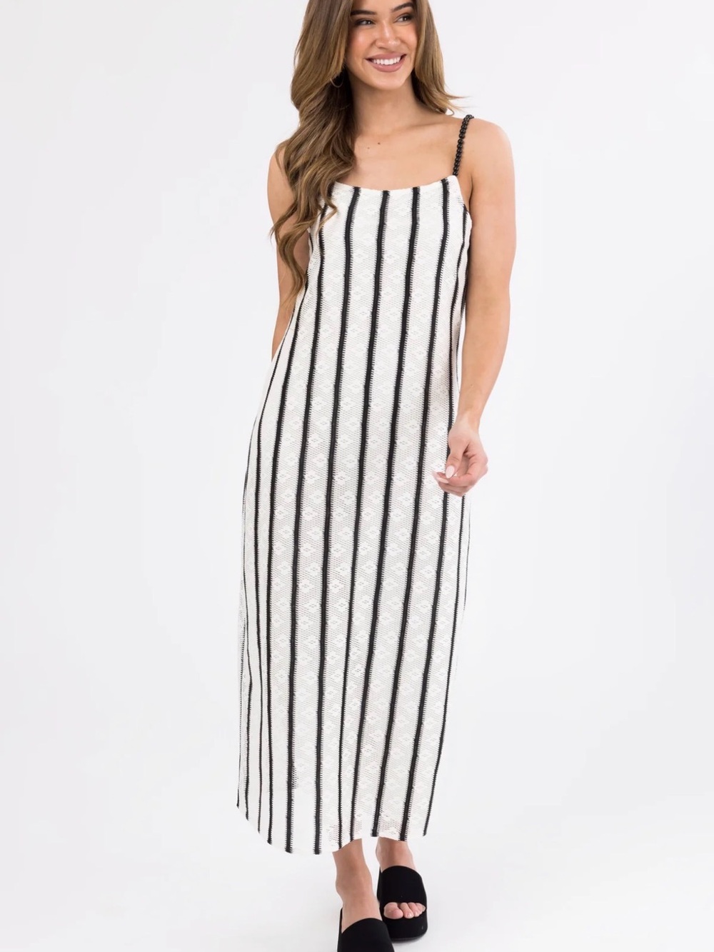 Forte Black and White Vertical Stripe Maxi Dress